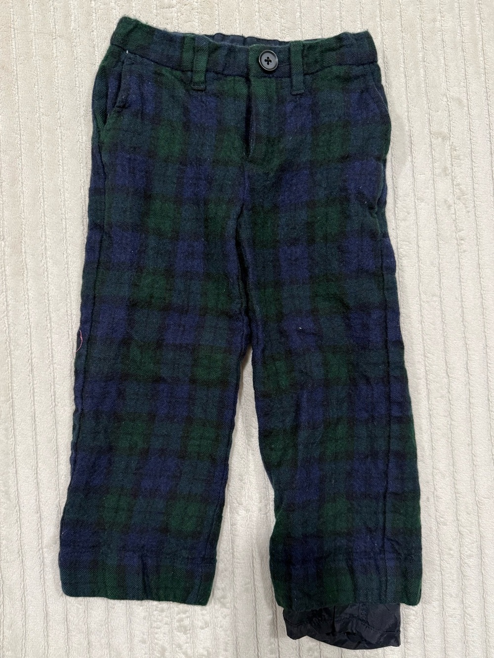J. Crew Kids Tartan Green and Navy Wool-Lined Pants -size 3T